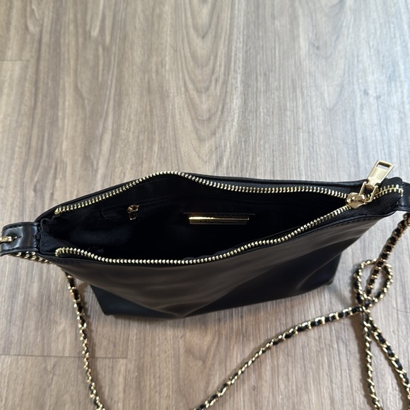 Miztique Black and Gold Crossbody Bag with Flap-Over Design Chanel Like Strap - Picture 5 of 9